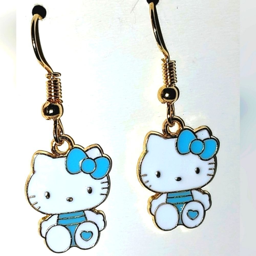Whimsical character kitty dangle earrings for girls and women